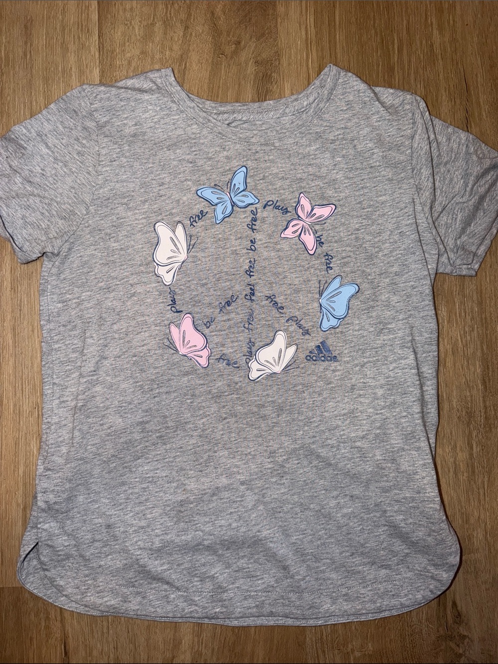 adidas Heather Gray Tee with Pastel Butterfly Wreath